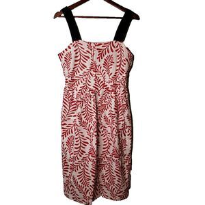 Womens Small LINEN BLEND Dress Tropical White Red Coral Resort Cruise Sundress